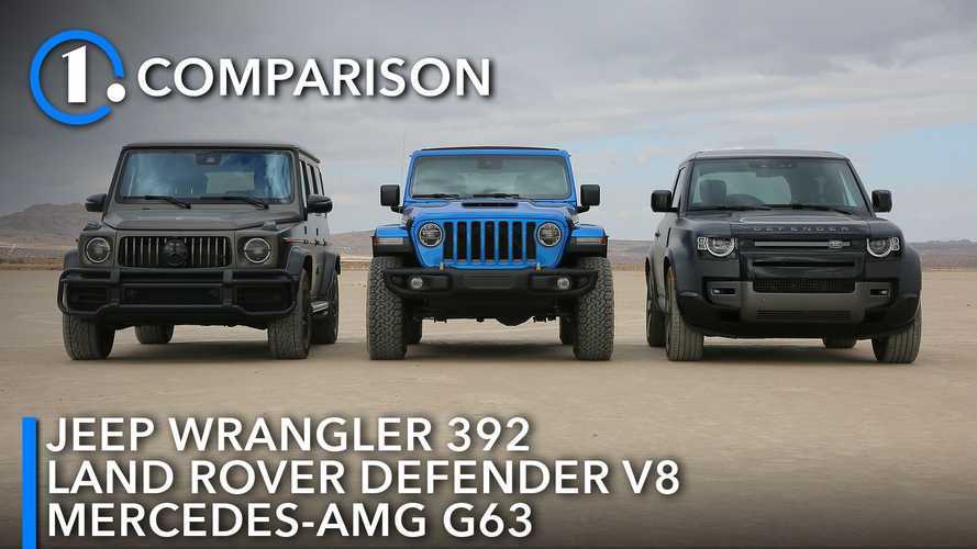 Drag Race: Jeep Wrangler 392 Vs. Land Rover Defender V8 Vs. Mercedes-AMG G63